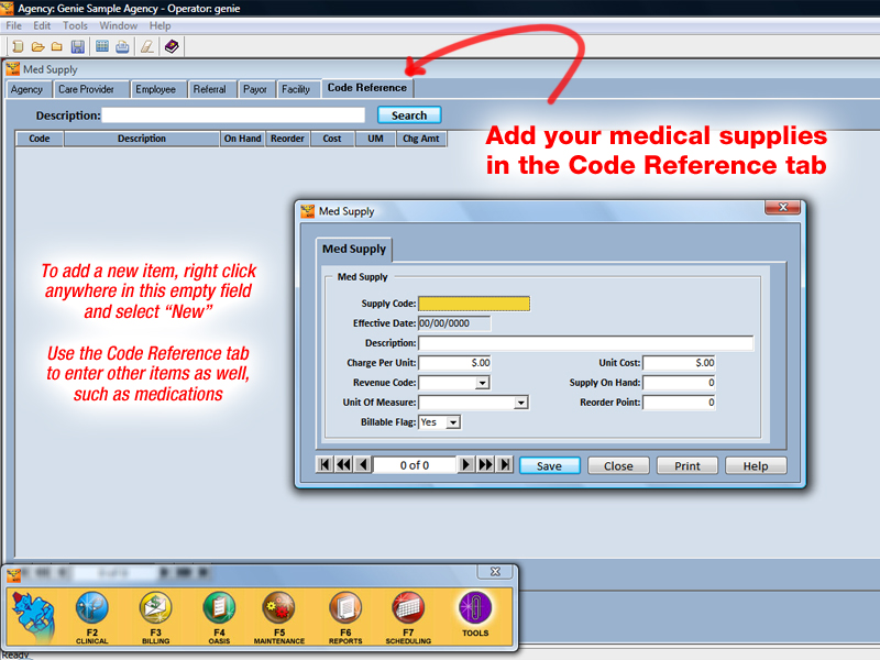 Code Reference tab in the Maintenance module